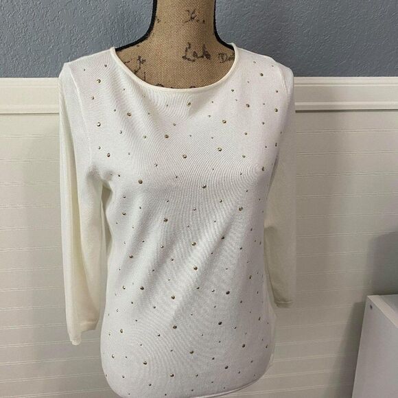 Ruby Rd Petite Cream Sweater w/ Rhinestones - Picture 1 of 3